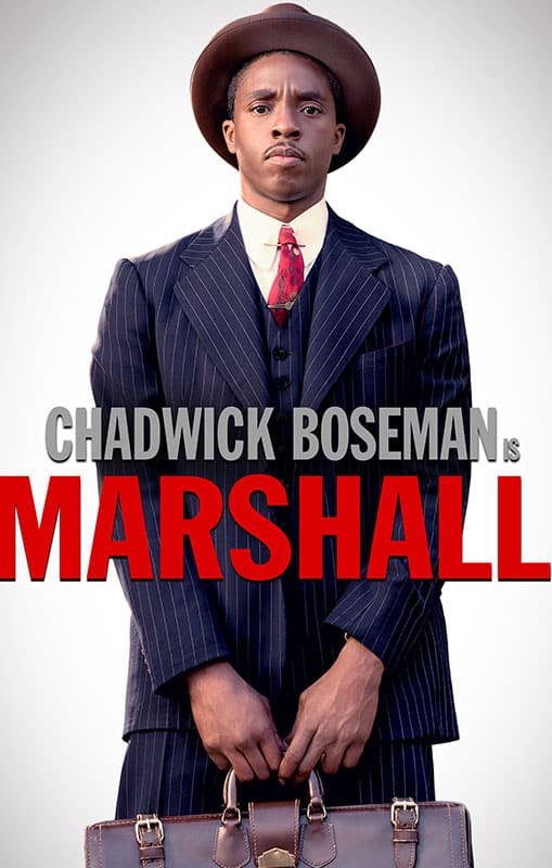 Poster do filme Marshall com Chadwick Boseman, mais uma ótima pedida de filme para advogado.