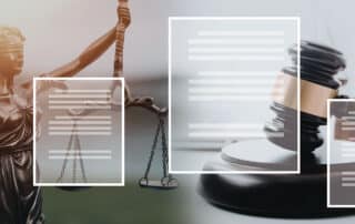 Como capa da matéria “9 opções de carreiras no Direito”, vemos símbolos da justiça, como a estátua da justiça segurando uma balança e martelo de juiz.