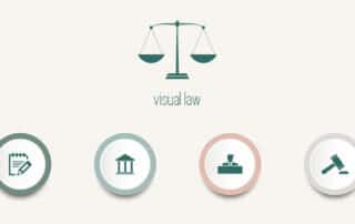 Como capa da matéria “A importância do Visual Law na advocacia”, vemos um exemplo de um infográfico com ícones representando símbolos do Direito.