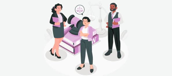 Ilustração com três advogados. Ilustração com três advogados.