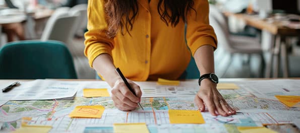 Advogada fazendo anotações em post-its.