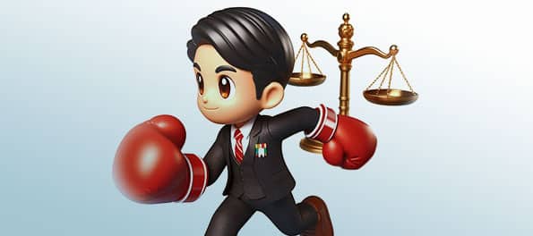 Ilustração de um advogado com luvas de boxe.